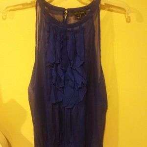 SZ LRG - Electric Blue Sheer Ruffle Front Blouse